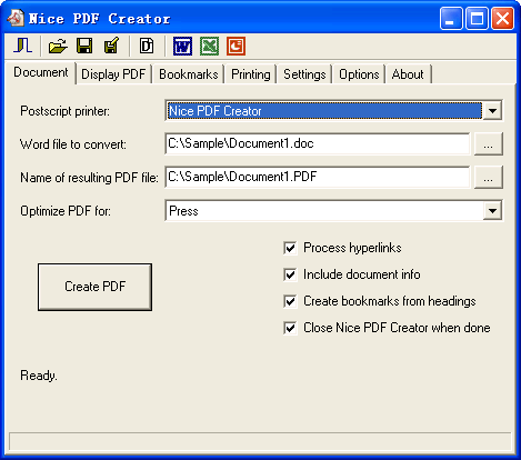 Screenshot of Nice PDF Creator