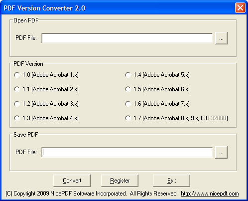 Click to view PDF Version Converter 2.01 screenshot